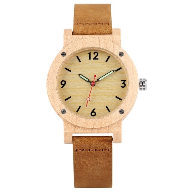 Maple Wood Watch Women watches Luminous Needle ladies Dress clock leather band Casual Quartz Wristwatch Luxury relogio femininos