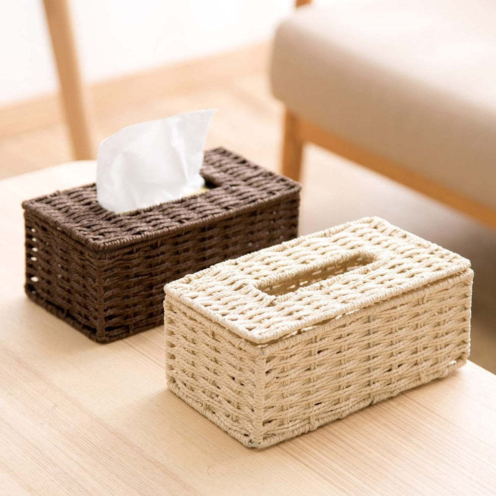 OTHERHOUSE Rattan Tissue Box Vintage Napkin Holder Case Tissue Paper Holder Storage Container Cover Living Room Desk Decoration