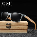 GM Wood Bamboo Sunglasses With Aluminum Metal Frame Men Women Vintage Square Sunglasses Shades Eyewear UV400 Oculos de sol
