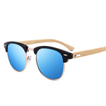 Oulylan Polarized Sunglasses Men Women Wood Bamboo Sun Glasses Retro Brand Design Club Round Sunglass Driving Half Frame Eyewear