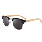 Oulylan Polarized Sunglasses Men Women Wood Bamboo Sun Glasses Retro Brand Design Club Round Sunglass Driving Half Frame Eyewear