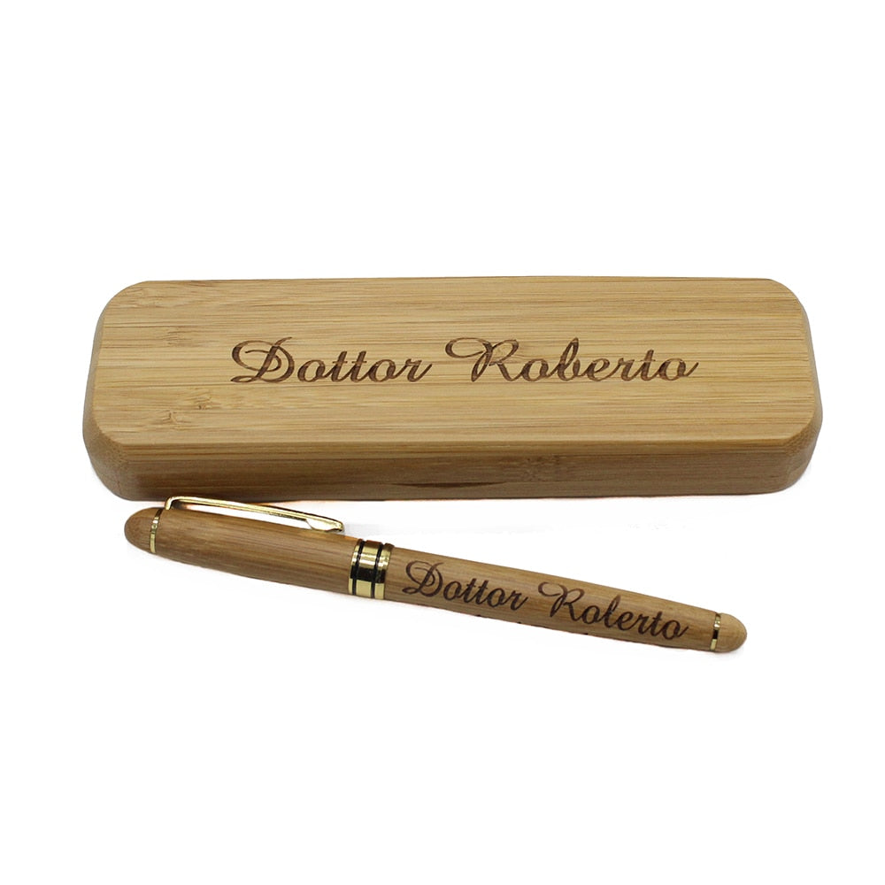 1 set Personalized Engraved Bamboo Ballpoint Pen Box Case Custom Crystal Pen Wedding Favors Father's Day  Back To School Gift