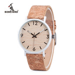 BOBO BIRD Stylish Wood Women Quartz Watch relogio feminin Stainless Steel Case With Cork Leather Band Thickness часы женские