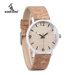 BOBO BIRD Stylish Wood Women Quartz Watch relogio feminin Stainless Steel Case With Cork Leather Band Thickness часы женские