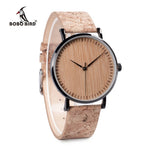 BOBO BIRD Stylish Wood Women Quartz Watch relogio feminin Stainless Steel Case With Cork Leather Band Thickness часы женские