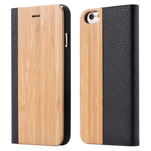 NORTHFIRE Bamboo Natural Wood Case For iPhone 11/11 Pro Max XR X XS Max 6/6S/7/8 Plus PU Leather Flip Case Coque Pouch