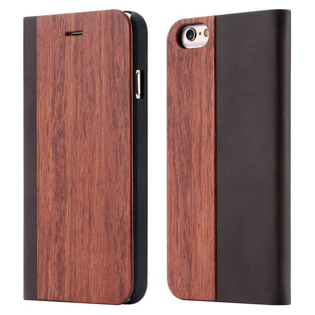 NORTHFIRE Bamboo Natural Wood Case For iPhone 11/11 Pro Max XR X XS Max 6/6S/7/8 Plus PU Leather Flip Case Coque Pouch