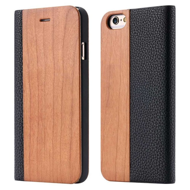 NORTHFIRE Bamboo Natural Wood Case For iPhone 11/11 Pro Max XR X XS Max 6/6S/7/8 Plus PU Leather Flip Case Coque Pouch