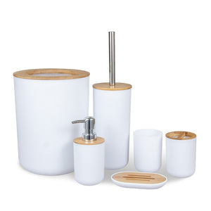 Set of 6 Plastic Bathroom Accessories Set With Bamboo Toothbrush Holder Toothpaste Dispenser Case Soap Box Toilet Shower Storage