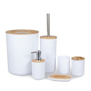 Set of 6 Plastic Bathroom Accessories Set With Bamboo Toothbrush Holder Toothpaste Dispenser Case Soap Box Toilet Shower Storage