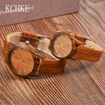 KCHKE 2020 Black/Coffee/Beige Dial Natural Bamboo Wood Watch Men Women Genuine Leather Wooden Clock Male hour Reloj de madera