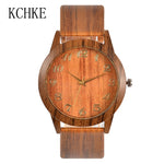 KCHKE 2020 Black/Coffee/Beige Dial Natural Bamboo Wood Watch Men Women Genuine Leather Wooden Clock Male hour Reloj de madera