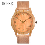 KCHKE 2020 Black/Coffee/Beige Dial Natural Bamboo Wood Watch Men Women Genuine Leather Wooden Clock Male hour Reloj de madera
