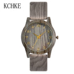KCHKE 2020 Black/Coffee/Beige Dial Natural Bamboo Wood Watch Men Women Genuine Leather Wooden Clock Male hour Reloj de madera