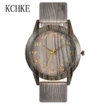 KCHKE 2020 Black/Coffee/Beige Dial Natural Bamboo Wood Watch Men Women Genuine Leather Wooden Clock Male hour Reloj de madera
