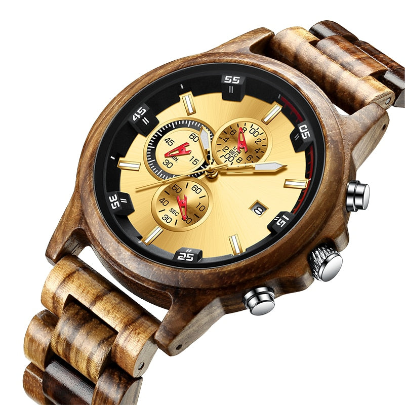 QW Hot Selling Bamboo Brand Chronograph Wholesale Custom Men Wood Sport Watch