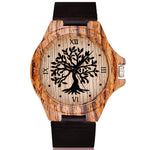 Black Tree of Life Imitation Bamboo Wood Watch Men Women Couple Quartz Wooden Clock Leather Wristwatch Male Reloj montre uhr