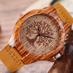 Black Tree of Life Imitation Bamboo Wood Watch Men Women Couple Quartz Wooden Clock Leather Wristwatch Male Reloj montre uhr