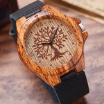 Black Tree of Life Imitation Bamboo Wood Watch Men Women Couple Quartz Wooden Clock Leather Wristwatch Male Reloj montre uhr