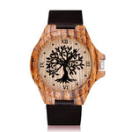 Black Tree of Life Imitation Bamboo Wood Watch Men Women Couple Quartz Wooden Clock Leather Wristwatch Male Reloj montre uhr