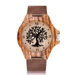 Black Tree of Life Imitation Bamboo Wood Watch Men Women Couple Quartz Wooden Clock Leather Wristwatch Male Reloj montre uhr