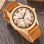 Creative Wood Watch Men Women Couple Quartz Imitate Bamboo Wooden Watch Minimalist Watches Soft Brown Leather Wrist Clock Reloj