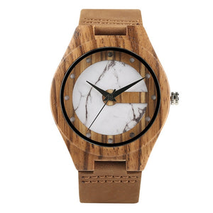 Men's Watch Vogue Letter C Shape Fresh Green Chic White Marble Dial Watch Men Clock Man Bamboo Wooden Sports Quartz Wristwatches