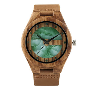 Men's Watch Vogue Letter C Shape Fresh Green Chic White Marble Dial Watch Men Clock Man Bamboo Wooden Sports Quartz Wristwatches