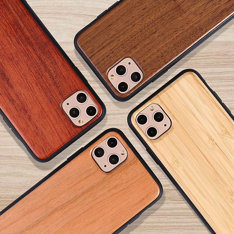 Real Natural Wood Case For iphone 11Pro MAX XR X XS Max 8 7 6 6s Plus Cover Bamboo Wooden Solid color Soft edge Hard Phone Cases