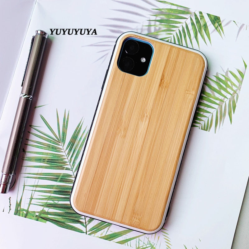 YUYUYUYA Bamboo Wood case iPhone 11 Pro Max SE2020 XR Phone Case iPhone 6 7 8 plus X XR XS MAX Walnut Non-slip Protective cover