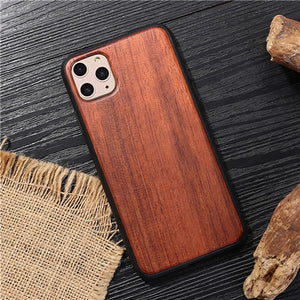 Natural Wood Case for iPhone 11 11Pro XS Max XS 6 6s 7 8 Plus Wooden Cover Bamboo Patterns Wood Slice + Plastic Edges Back Cover