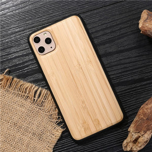Natural Wood Case for iPhone 11 11Pro XS Max XS 6 6s 7 8 Plus Wooden Cover Bamboo Patterns Wood Slice + Plastic Edges Back Cover