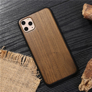 Natural Wood Case for iPhone 11 11Pro XS Max XS 6 6s 7 8 Plus Wooden Cover Bamboo Patterns Wood Slice + Plastic Edges Back Cover