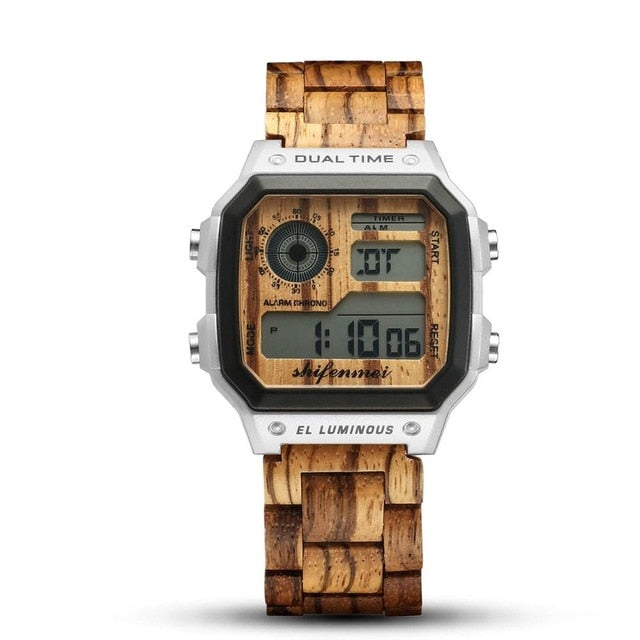 Shifenmei Wooden Watch Men Watches Top Brand Luxury LED Digital Men's Watch Man Sports Military Wood Wristwatch erkek kol saati