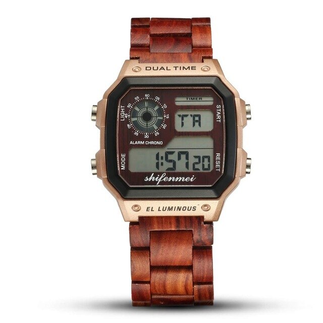 Shifenmei Wooden Watch Men Watches Top Brand Luxury LED Digital Men's Watch Man Sports Military Wood Wristwatch erkek kol saati