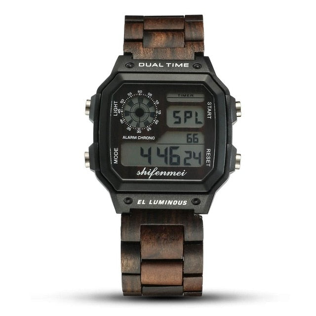 Shifenmei Wooden Watch Men Watches Top Brand Luxury LED Digital Men's Watch Man Sports Military Wood Wristwatch erkek kol saati