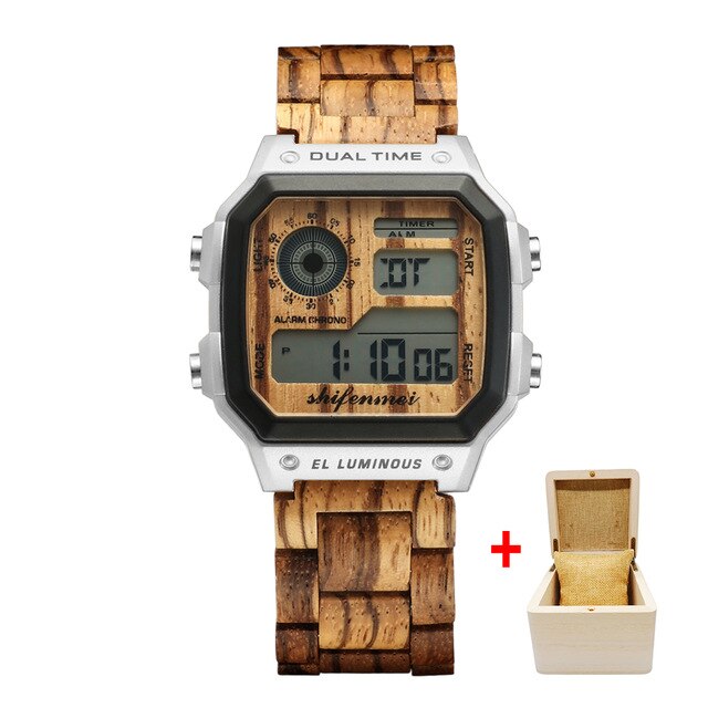 Shifenmei Wooden Watch Men Watches Top Brand Luxury LED Digital Men's Watch Man Sports Military Wood Wristwatch erkek kol saati