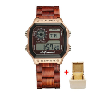 Shifenmei Wooden Watch Men Watches Top Brand Luxury LED Digital Men's Watch Man Sports Military Wood Wristwatch erkek kol saati