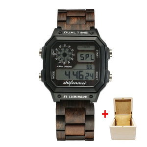 Shifenmei Wooden Watch Men Watches Top Brand Luxury LED Digital Men's Watch Man Sports Military Wood Wristwatch erkek kol saati
