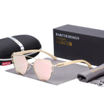 BARCUR Bamboo Cat Eye Sunglasses Polarized Metal Frame Wood Glasses Lady Luxury Fashion Sun Shades With Box Free