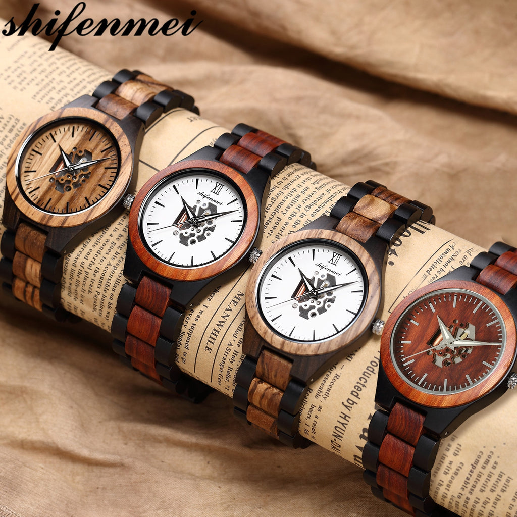 Shifenmei Wood Watch Mens Watches Top Brand Luxury Wooden Watches Male Quartz Wristwatch Full Bamboo Men Clock Relogio Masculino