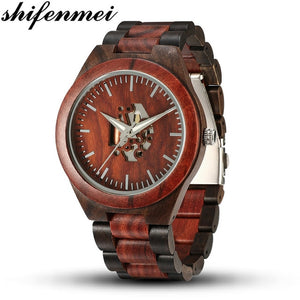 Shifenmei Wood Watch Mens Watches Top Brand Luxury Wooden Watches Male Quartz Wristwatch Full Bamboo Men Clock Relogio Masculino