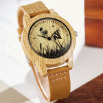 Creative Wood Watch Men Women Couple Quartz Imitation Bamboo Wooden Male Animal Horse Watch Watches Leather Wrist Clock Reloj