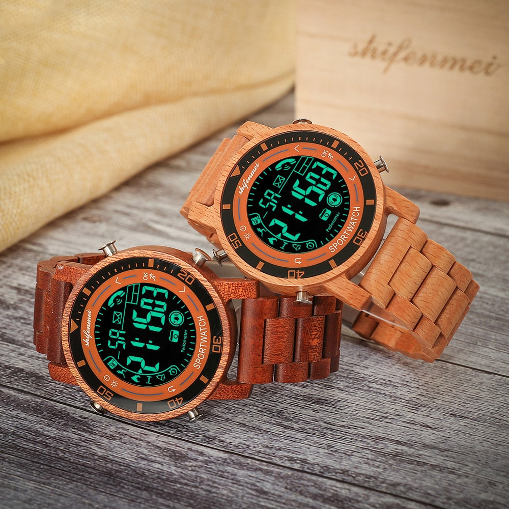 Shifenmei Smart Watch Men's Digital Electronic Wristwatches Male Sports Chronograph Luxury Army Men Wooden Watch Relojes Hombre