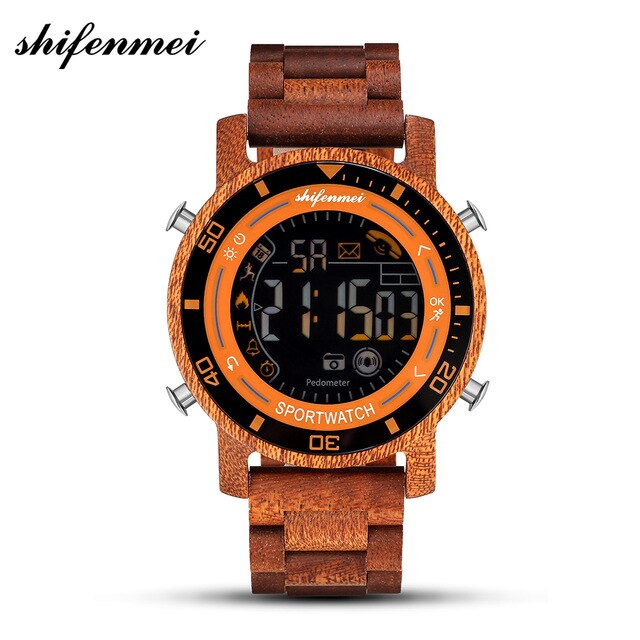 Shifenmei Smart Watch Men's Digital Electronic Wristwatches Male Sports Chronograph Luxury Army Men Wooden Watch Relojes Hombre