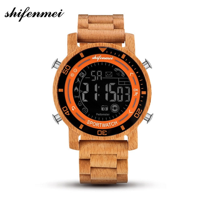 Shifenmei Smart Watch Men's Digital Electronic Wristwatches Male Sports Chronograph Luxury Army Men Wooden Watch Relojes Hombre