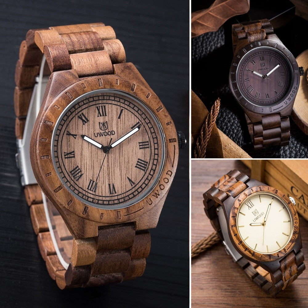 Mens Watches UWOOD Luxury Brand Quartz Watch Casual Bamboo Wood Watch Male Wristwatches Quartz-Watch Relogio Masculino as Gifts